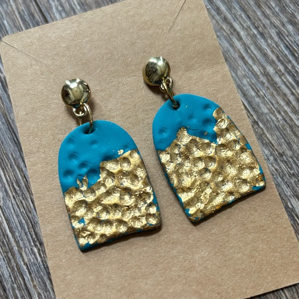 Blue and Gold Polymer Clay Earrings - Picture 2 of 5